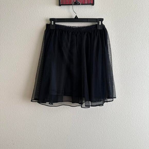 handmade black nylon sheer mesh mini skirt with lace detailing - Picture 10 of 10